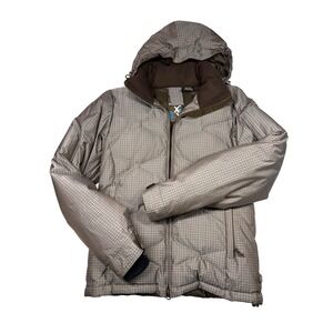 Roxy Houndstooth Puffer Jacket Hooded Down Winter Ski Snowboard Warm Size M